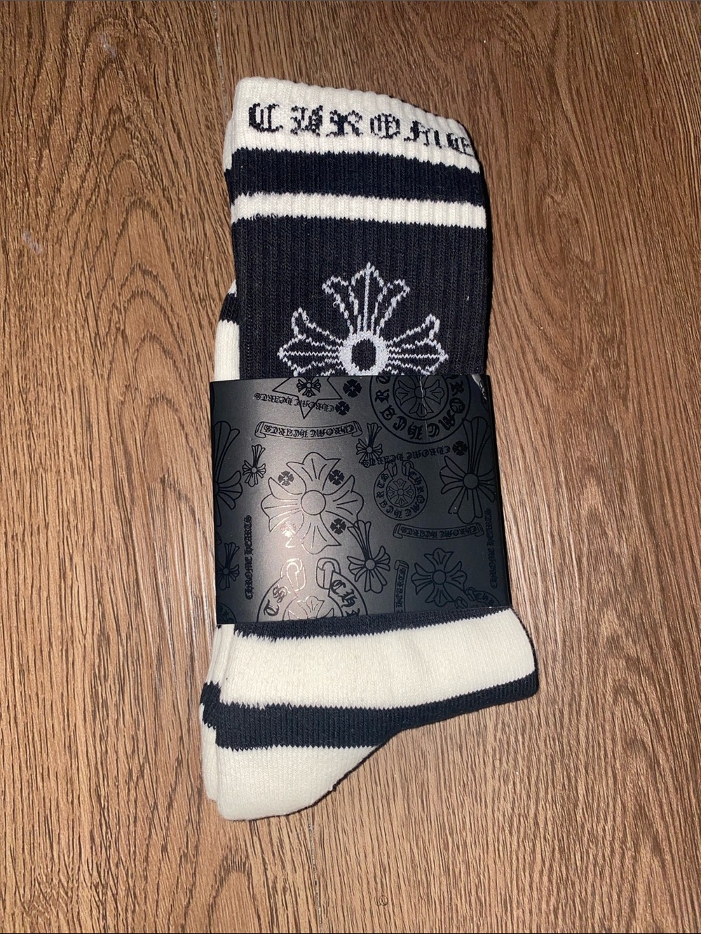 Chrome Hearts Black & White Floral Crew Socks